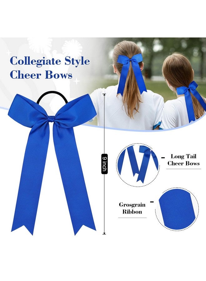 DEEKA 12 PCS Collegiate Style Long Tail Skinny Ponytail Holder Handmade Bows for Girls Teens Softball Cheerleader Sports - Royal Blue - Image 2