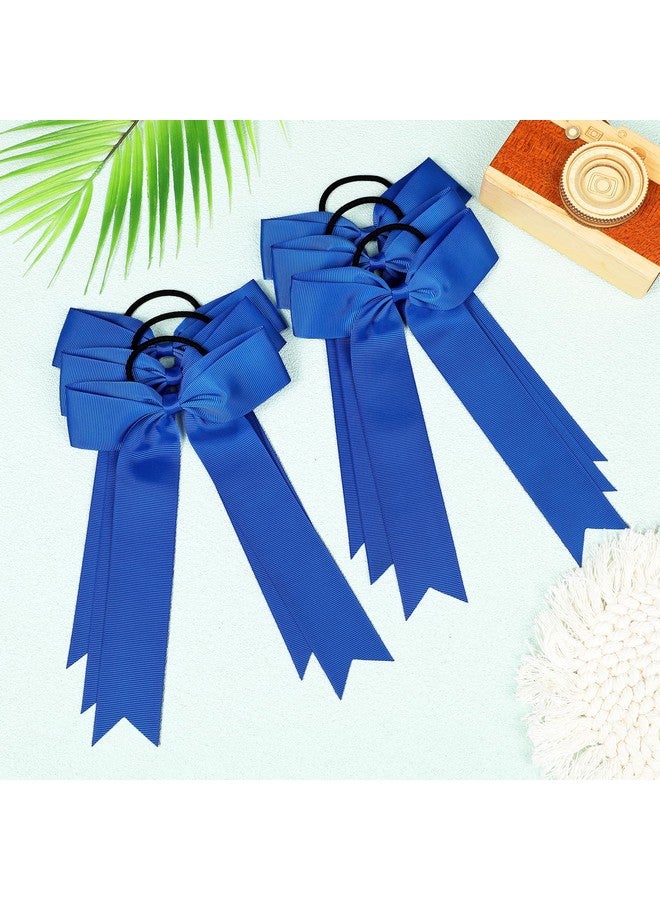 DEEKA 12 PCS Collegiate Style Long Tail Skinny Ponytail Holder Handmade Bows for Girls Teens Softball Cheerleader Sports - Royal Blue - Image 5