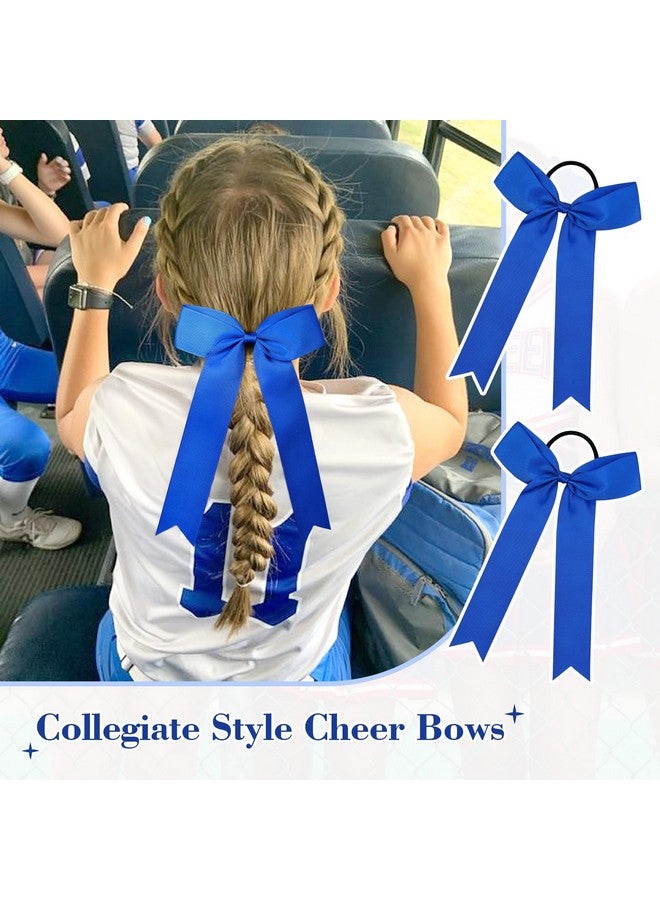 DEEKA 12 PCS Collegiate Style Long Tail Skinny Ponytail Holder Handmade Bows for Girls Teens Softball Cheerleader Sports - Royal Blue - Image 3