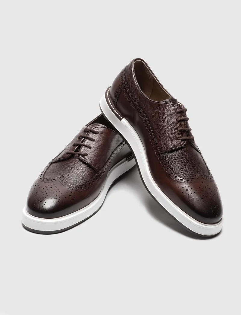 كاباني Genuine Leather Brown Lace-Up Men's Casual Shoes
