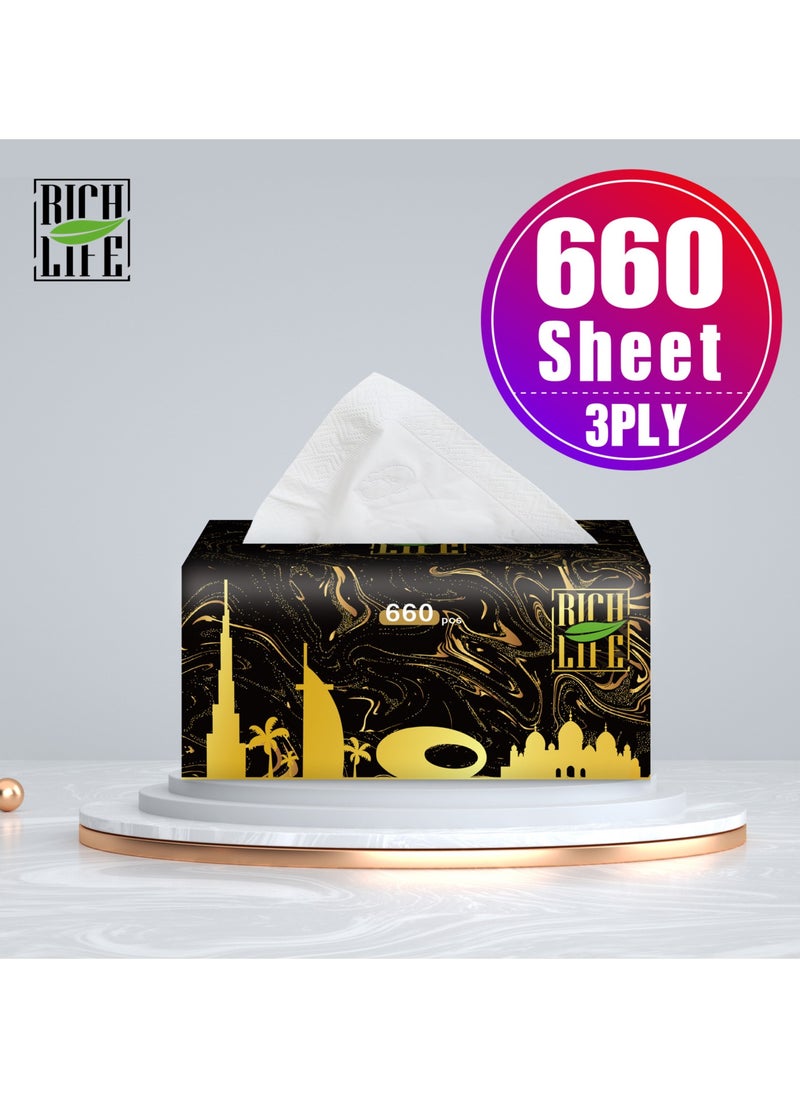 Rich Life Facial Tissue - Premium Quality 3-Ply - 660 Sheets | 10 Value Packs | Soft, Durable & Moisture Proof | 100% Raw Wood Pulp - Ideal for Wet & Dry | Available in 5 to 100 Packs  - Image 2