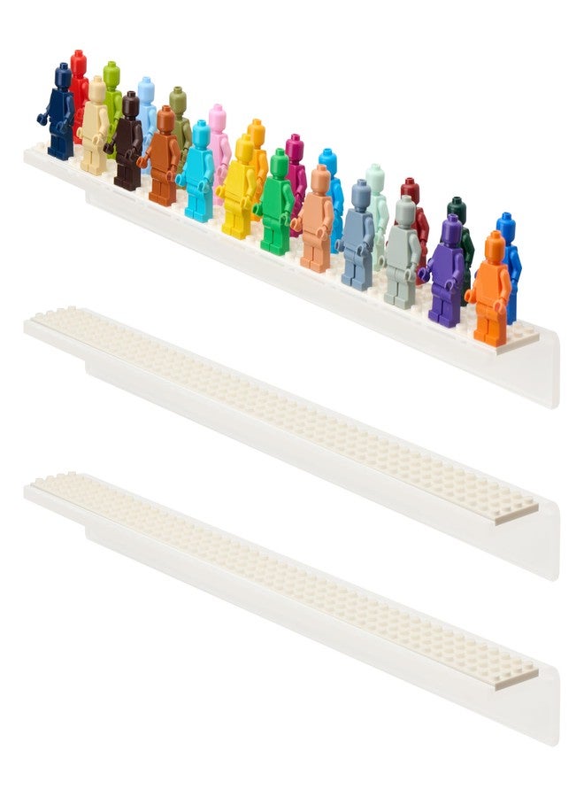 Tapeera 3-Pack Minifigure Display Shelves Compatible with LEGO, Acrylic Floating Shelf with Baseplate Studs, Building Bricks Wall Mount Organizer for Kids Room (White, Floating Shelves) - Image 1