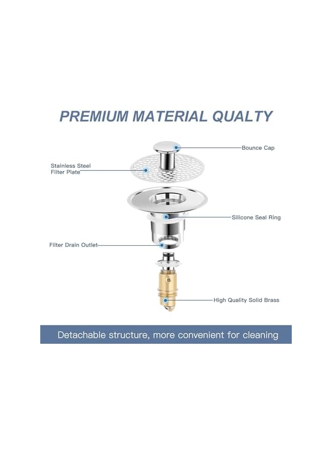 The Bros Pop Up Sink Plug, Universal Bathroom Sink Stopper, Anti Clogging Sink Drain Filter with Hair Catcher Pop-up Drain Filter for 0.98-1.38 Inch, Replacement Drain Plug for Bathroom Kitchen Bidets - Image 2