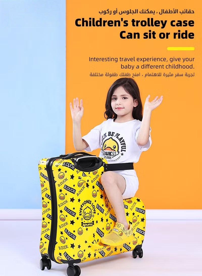 HOOKOR 4PCS Kids Luggage Set, 22 Inch Children Travel Suitcase, Cartoon Rolling Luggages, Child Trolley Bag with Satchel Bag, U-Shaped Pillow, Plush Toy, Wheels and Telescopic Handle for Toddlers Boys Girls - Image 2