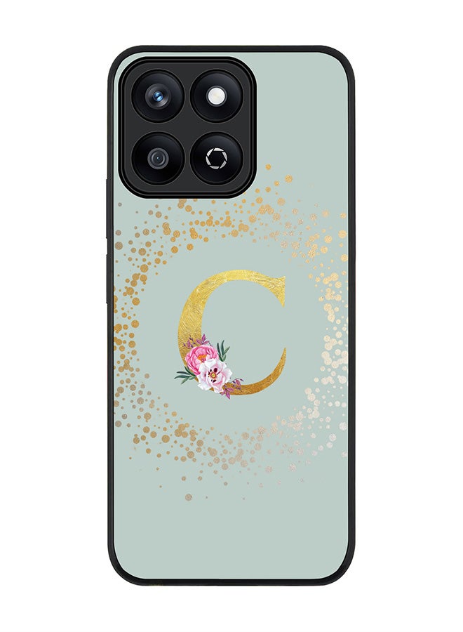 Stylizedd غطاء Honor X7c 4G، حماية كاميرا نحيفة، غطاء هاتف مضاد للصدمات - مونوغرام زهور مخصص - C (رمادي فاتح)  - Image 1