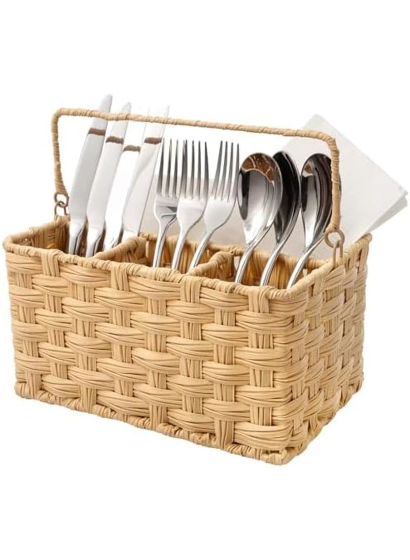 Barakah Wicker Utensil Caddy, Utensils Holder Buffet Caddy, Spoon Cutlery Holder Utensils Organizer, Condiment Organizer Silverware Holder, Utensil Organizer for Countertop (Natural) - Image 1