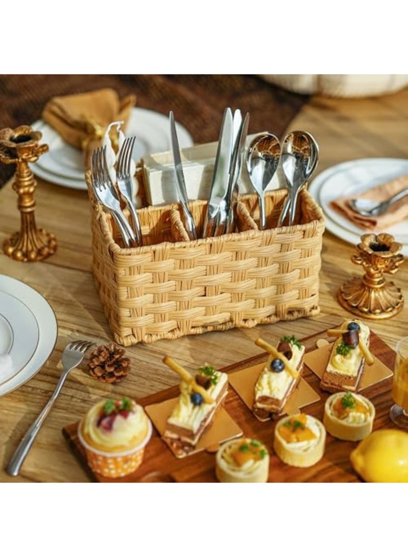 Barakah Wicker Utensil Caddy, Utensils Holder Buffet Caddy, Spoon Cutlery Holder Utensils Organizer, Condiment Organizer Silverware Holder, Utensil Organizer for Countertop (Natural) - Image 3