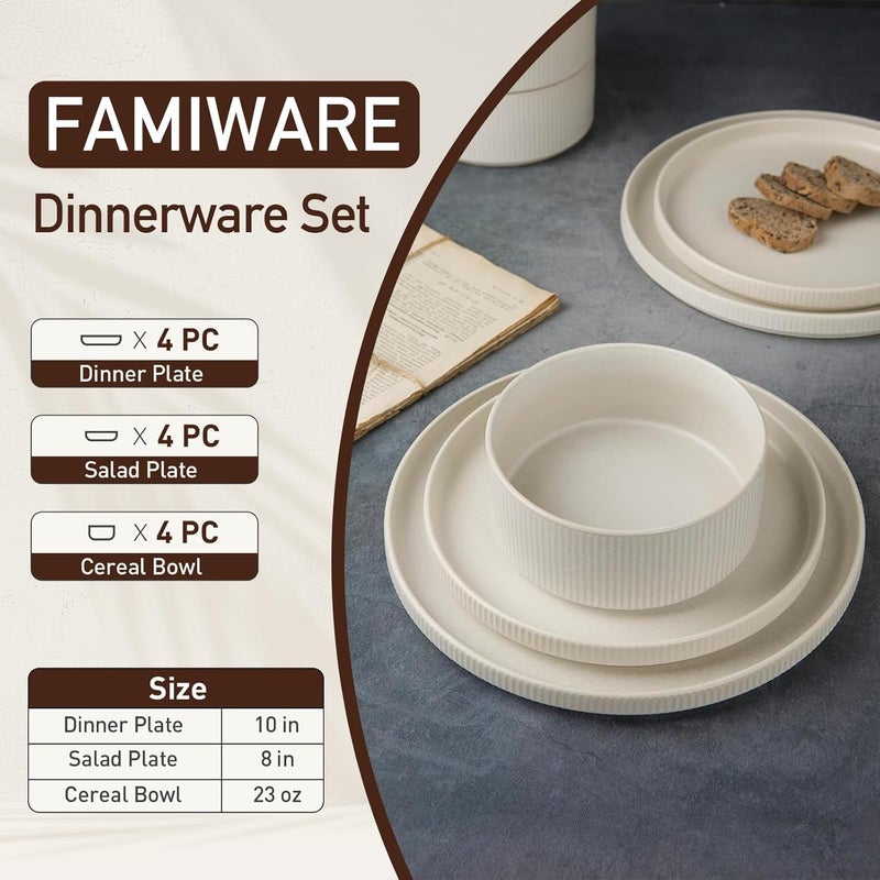Famiware مجموعة فامي وير ستار لأطقم العشاء أطباق وأوعية لمجموعة من 4 أشخاص 12 قطعة مقاومة للخدوش والرقائق آمنة للاستخدام في الميكروويف وغسالة الصحون مجموعة مطبخ بيضاء غير لامعة - Image 2