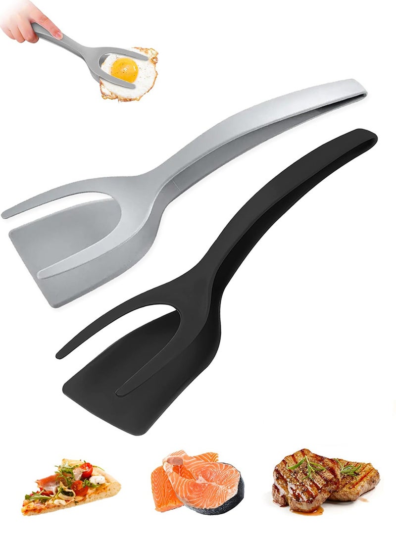 GNAFOTU Egg Flipper Spatula Tongs Set of 2 PCS - 2 in 1 Grip and Flip Spatula Tong Use Non-Stick Kitchen Flipper Spatula For Bread Fish Pancake Toast Home Kitchen Cooking Tool - Image 1