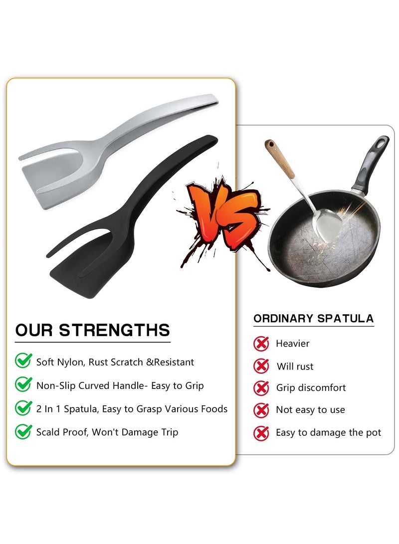 GNAFOTU Egg Flipper Spatula Tongs Set of 2 PCS - 2 in 1 Grip and Flip Spatula Tong Use Non-Stick Kitchen Flipper Spatula For Bread Fish Pancake Toast Home Kitchen Cooking Tool - Image 3