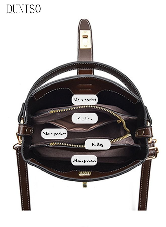 DUNISO Bucket Bag For Women Faux Leather Shoulder Handbag with Detachable Strap Large Capacity Waterproof Tote Bag Crossbody Bag Elegant Shoulder Bag for Girl Friend Wife Mother - Image 5