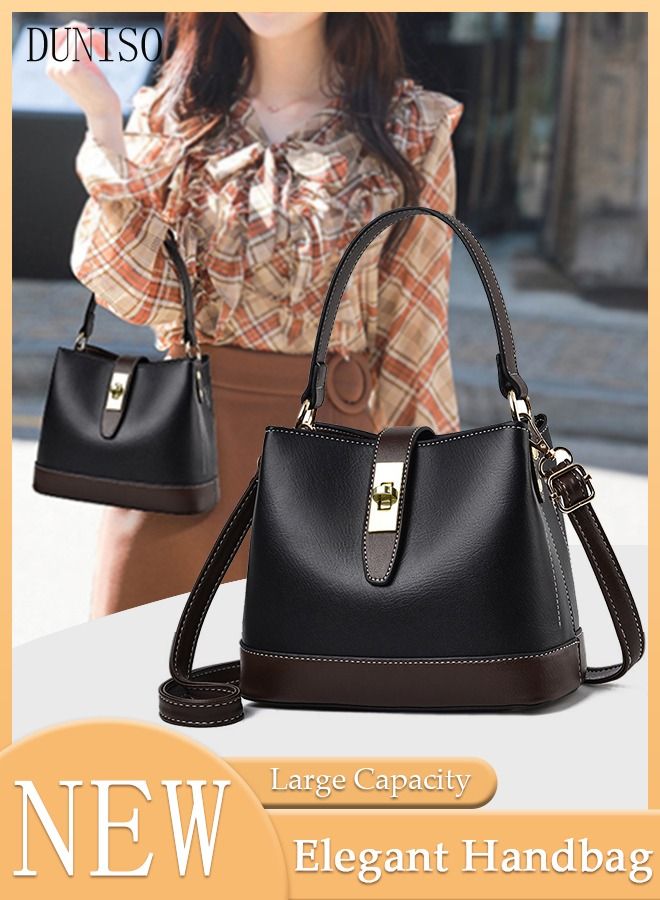 DUNISO Bucket Bag For Women Faux Leather Shoulder Handbag with Detachable Strap Large Capacity Waterproof Tote Bag Crossbody Bag Elegant Shoulder Bag for Girl Friend Wife Mother - Image 1