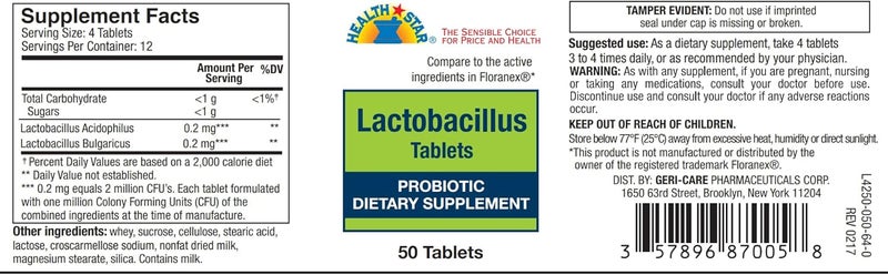 GeriCare Probiotic Lactobacillus Support Digestive Health Dietary Supplement Tablets 50 Count Pack of 1 - Image 2