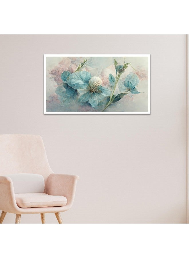 DEKORSTATION Beautiful Blue Flower Canvas Framed Painting for Bedroom, Living Room, Drwaing Room Wall Decoration|Size: 12x24 Inche - Image 1