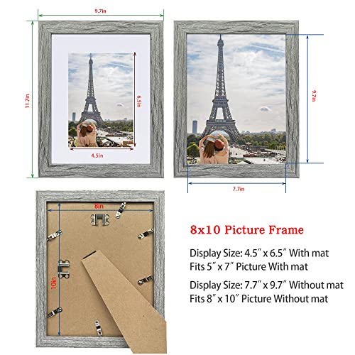Hongkee 8x10 Picture Frame Set of 2, Grey Photo Frame of Rustic Style, Multi 8 by 10 Photo Frame for Wall or Tabletop Display - 5x7 Frame with Mat or 8x10 Without Mat - Image 2