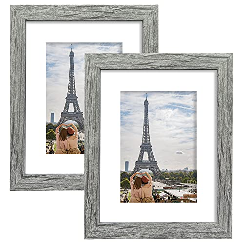 Hongkee 8x10 Picture Frame Set of 2, Grey Photo Frame of Rustic Style, Multi 8 by 10 Photo Frame for Wall or Tabletop Display - 5x7 Frame with Mat or 8x10 Without Mat - Image 1