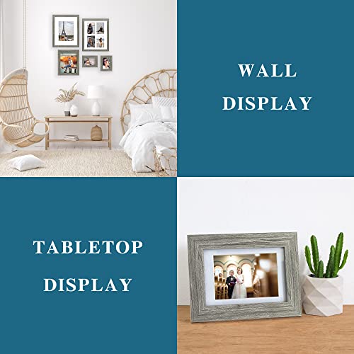 Hongkee 8x10 Picture Frame Set of 2, Grey Photo Frame of Rustic Style, Multi 8 by 10 Photo Frame for Wall or Tabletop Display - 5x7 Frame with Mat or 8x10 Without Mat - Image 3