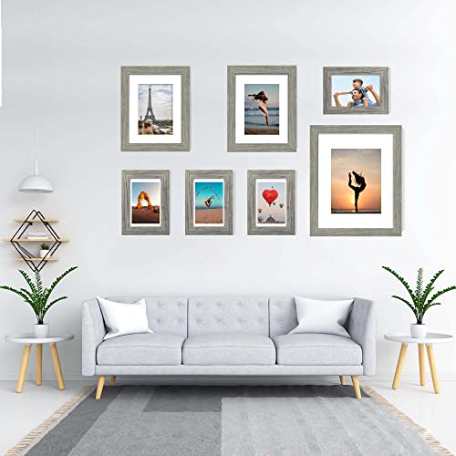 Hongkee 8x10 Picture Frame Set of 2, Grey Photo Frame of Rustic Style, Multi 8 by 10 Photo Frame for Wall or Tabletop Display - 5x7 Frame with Mat or 8x10 Without Mat - Image 4