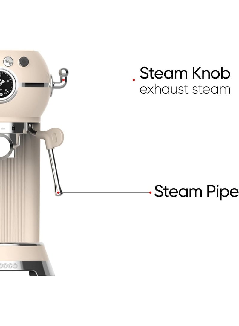 Radoco Retro Style Espresso Machine, 15-Bar Italian ULKA Pump, Stainless Steel Body, 1.5L Detachable Water Tank, Adjustable Steam Wand - Image 2