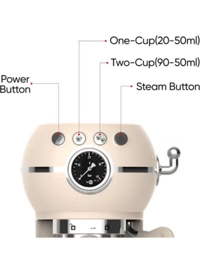 Radoco Retro Style Espresso Machine, 15-Bar Italian ULKA Pump, Stainless Steel Body, 1.5L Detachable Water Tank, Adjustable Steam Wand - Image 4