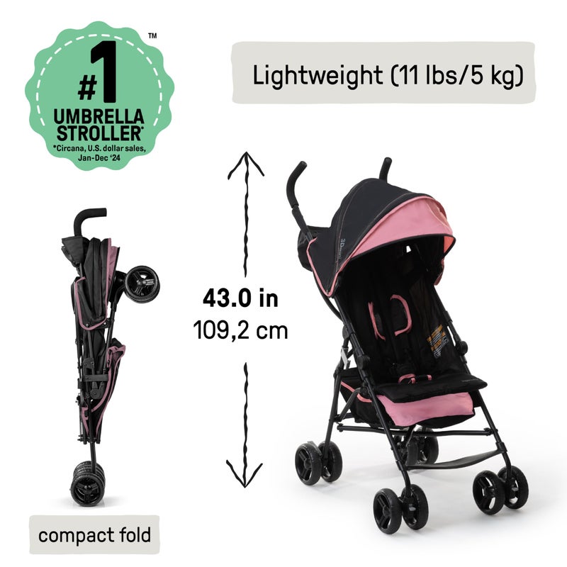 Ingenuity 3D Mini Convenience Stroller â€“ Lightweight Stroller with Compact Fold, Multi-Position Recline, Canopy with Pop Out Sun Visor and More â€“ Umbrella Stroller for Travel, Pink - Image 3