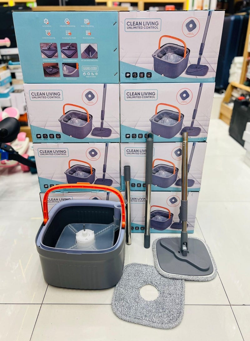 XiuWoo Spin Mop and Bucket, Separates Dirty and Clean Water, Upgraded Square Microfiber Mop for Floor Cleaning, Flat Mop with 2 Washable & Reusable Microfiber Pads - Image 2