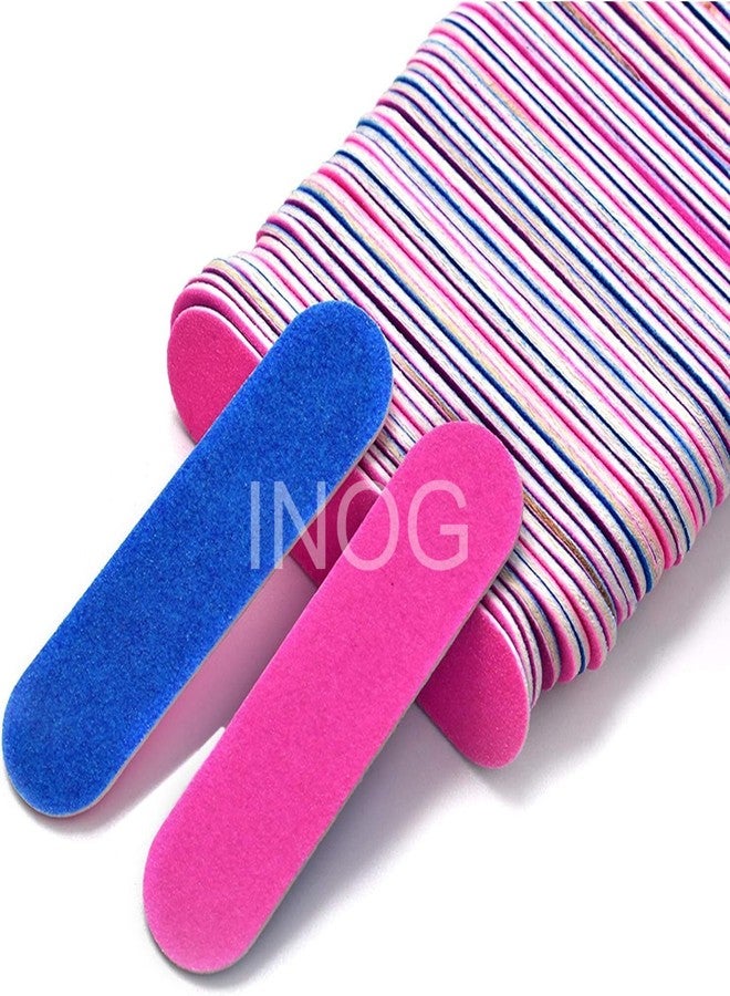 INOG مبرد أظافر صغير من INOG (180/240 حبيبة)، 100 قطعة من مبارد الأظافر للاستخدام مرة واحدة، ألواح صنفرة مزدوجة الجوانب، أدوات مانيكير وباديكير منزلية أو احترافية (أزرق ووردي) - Image 1