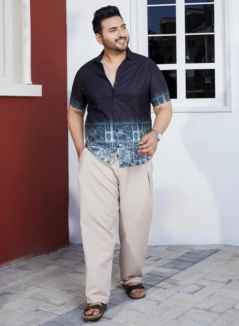 Instafab Plus  Men's Prussian Blue Folk Ombre-Tactile Shirt For Casual Wear | Spread Collar | Short Regular Sleeves | Button Closure | Plus Size Shirt Crafted With Comfort Fit For Everyday Wear for Men | Best Price UAE