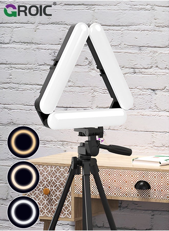 GROIC - Splicing 5-Pnel LED Light Foldble Lamp Pgrphy Fill Light with 3 Lighting Modes Brightness djustment Tripod Phone Lamp for Selfie Video - Image 1
