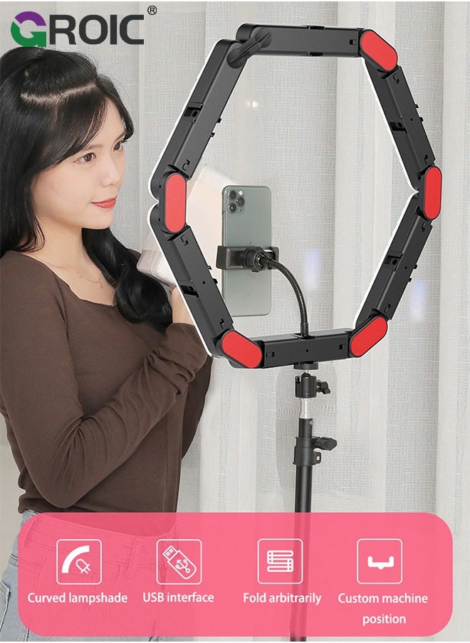 GROIC - Splicing 5-Pnel LED Light Foldble Lamp Pgrphy Fill Light with 3 Lighting Modes Brightness djustment Tripod Phone Lamp for Selfie Video - Image 1