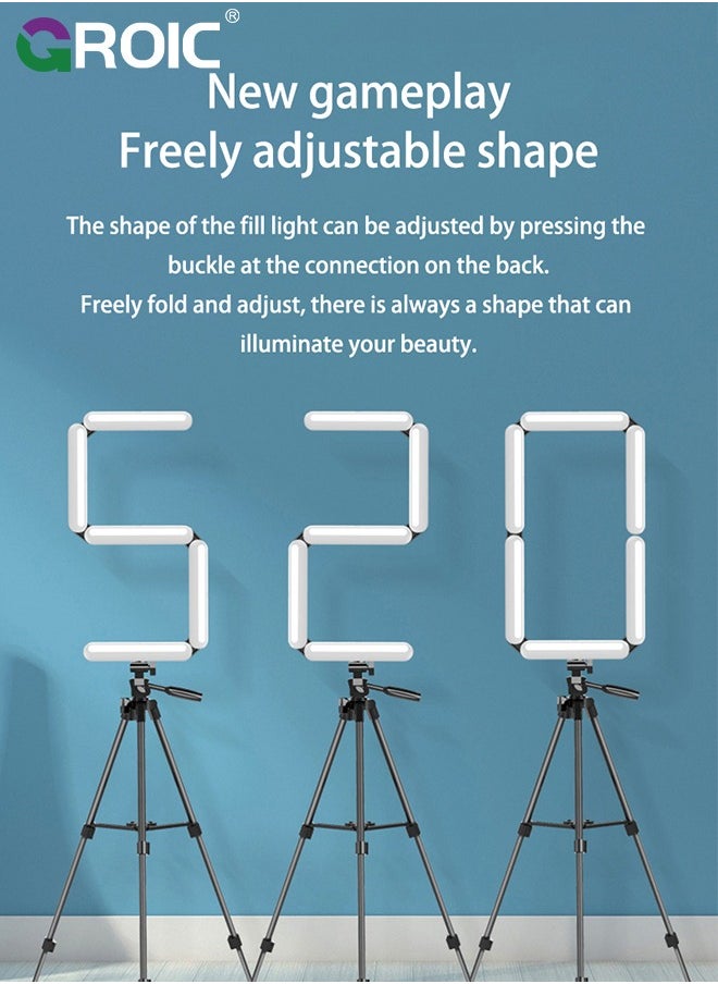GROIC - Splicing 5-Pnel LED Light Foldble Lamp Pgrphy Fill Light with 3 Lighting Modes Brightness djustment Tripod Phone Lamp for Selfie Video - Image 1