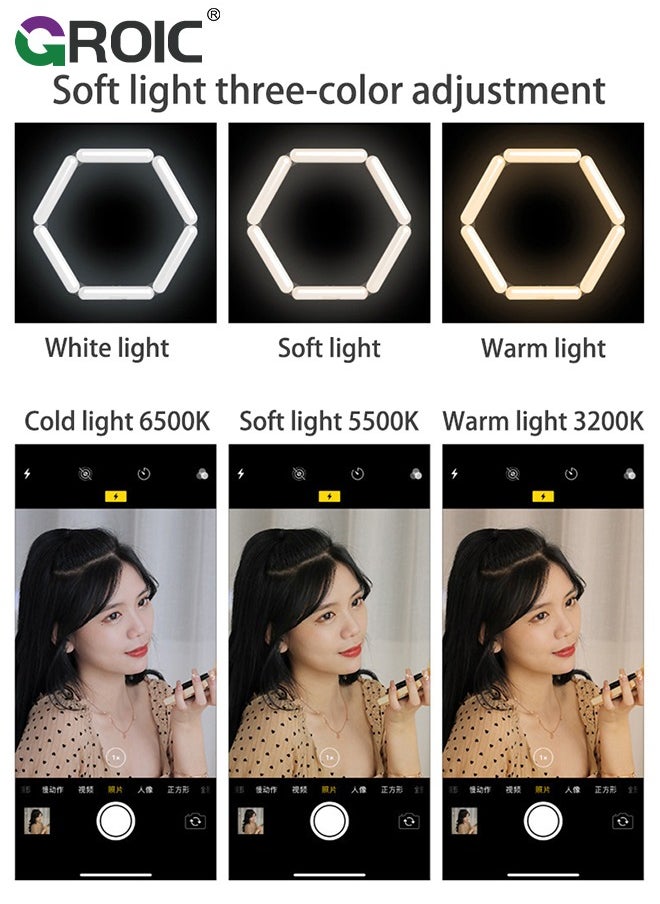 GROIC - Splicing 5-Pnel LED Light Foldble Lamp Pgrphy Fill Light with 3 Lighting Modes Brightness djustment Tripod Phone Lamp for Selfie Video - Image 1