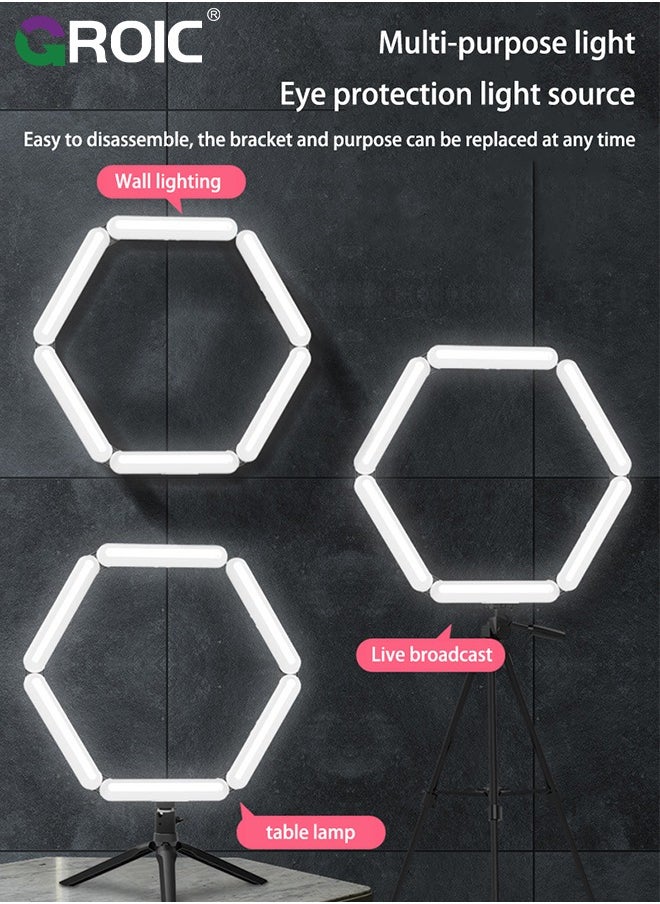 GROIC - Splicing 5-Pnel LED Light Foldble Lamp Pgrphy Fill Light with 3 Lighting Modes Brightness djustment Tripod Phone Lamp for Selfie Video - Image 1