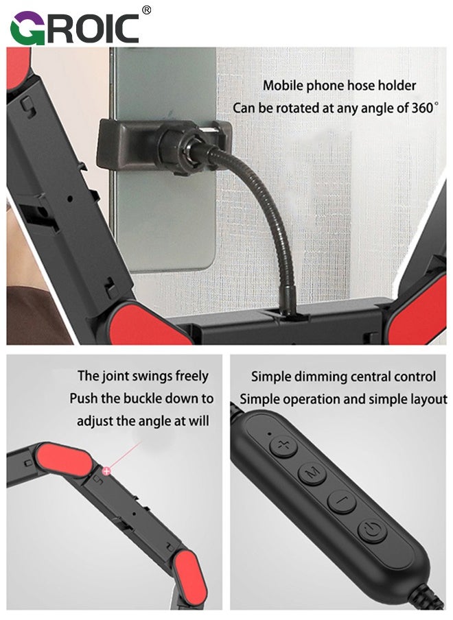 GROIC - Splicing 5-Pnel LED Light Foldble Lamp Pgrphy Fill Light with 3 Lighting Modes Brightness djustment Tripod Phone Lamp for Selfie Video - Image 1