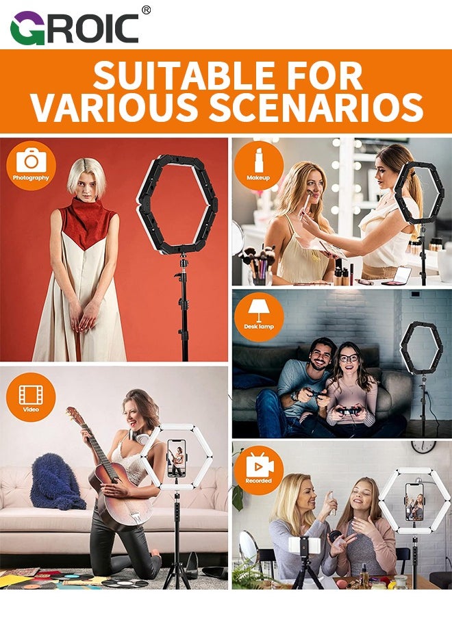 GROIC - Splicing 5-Pnel LED Light Foldble Lamp Pgrphy Fill Light with 3 Lighting Modes Brightness djustment Tripod Phone Lamp for Selfie Video - Image 1
