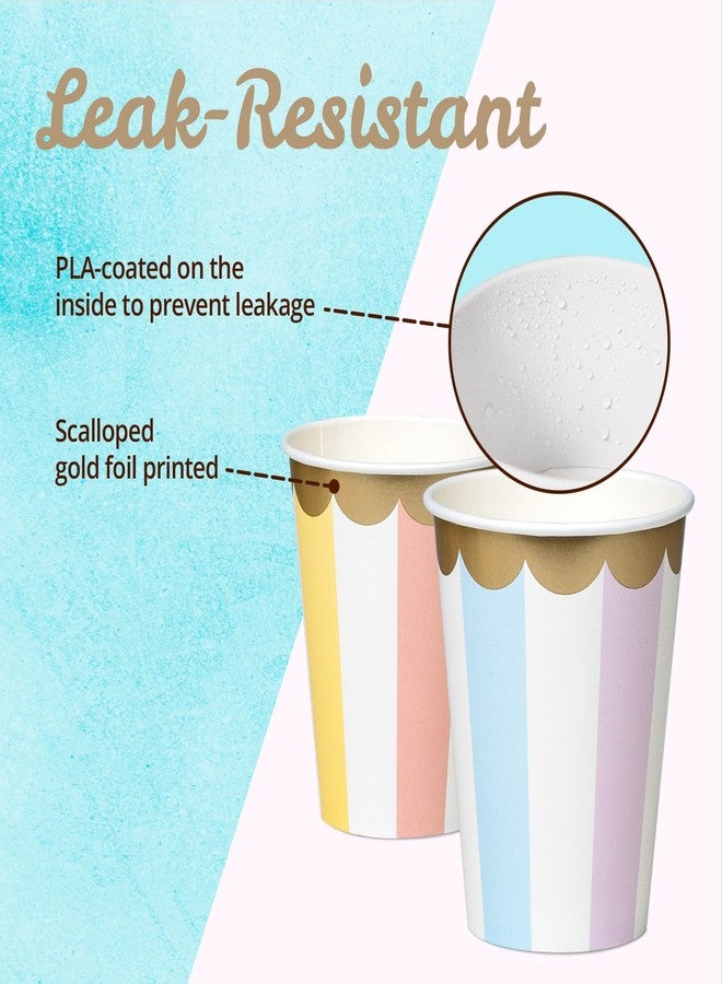 Confettiville Disposable Paper Coffee Cups, Bulk 100-Pack 8-oz, Pastel Stripes with Scalloped Gold Foil, Leak-Resistant, Hot and Cold Cups for Restaurants, Parties, and To-Go Use (No Lids) - Image 5
