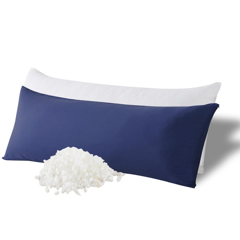 WhatsBedding Memory Foam Body Pillow with Cooling Zippered Cotton Cover Full Body Pillow for Adults Long Pillow for Sleeping Firm Pillow Breathable Fluffy Supportive Dark Blue