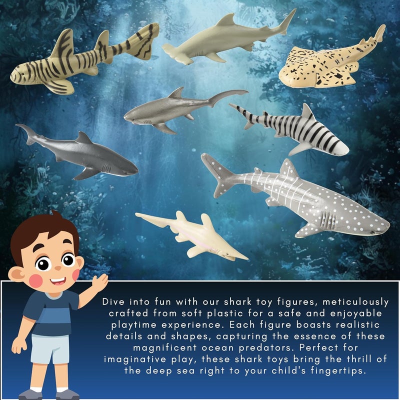 U.S. Toy Shark Animals Set - 12 Realistic Plastic Shark Figures for Kids - Image 2