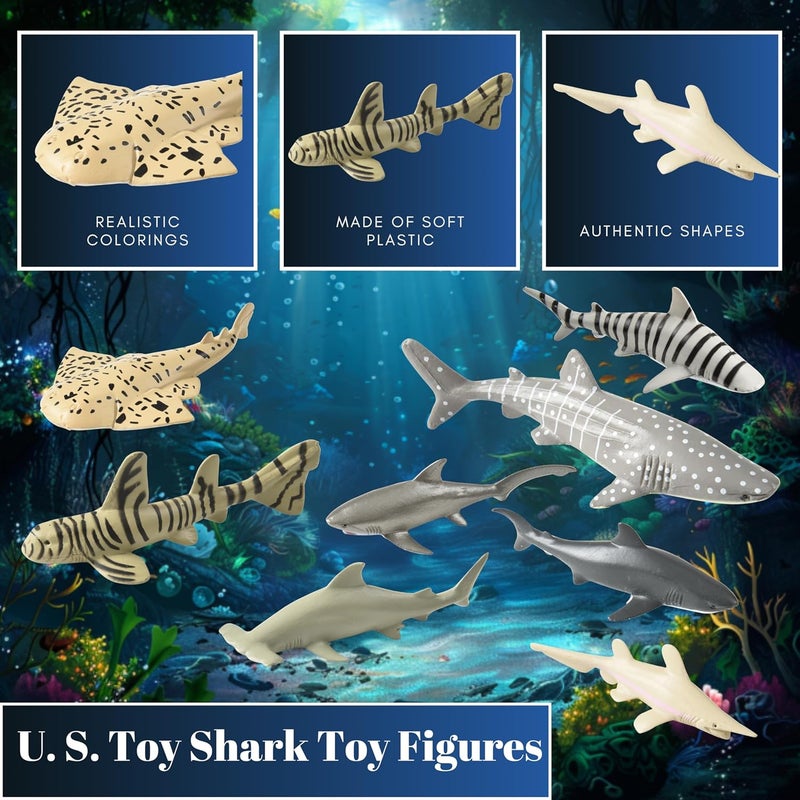 U.S. Toy Shark Animals Set - 12 Realistic Plastic Shark Figures for Kids - Image 3