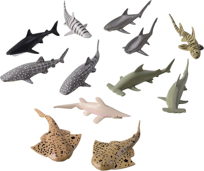 U.S. Toy Shark Animals Set - 12 Realistic Plastic Shark Figures for Kids - Image 1