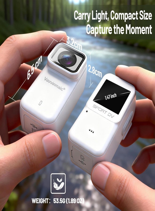 Vauvinmaic 4K Body Camera with WiFi, POV Action Cam for Motorcycling Skiing Cycling Vlogging Sports, Magnetic Wearable Thumb Camera for Hands-Free Recording, Waterproof Portable Video Recorder, 64GB Card, White - Image 2