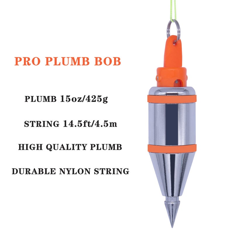 HCCMLOVE Plumbob المغناطيسي - 15 أونصة (425 جم) Plumb Rite مع مبراة سلسلة بطول 14.5 قدم (4.5 م) و2 قلم رصاص وحقيبة حمل، بكرة الخط المستخدمة في البناء يمكنها تمديد الخط تلقائيًا وتثبيت Plumbob بسرعة - Image 5
