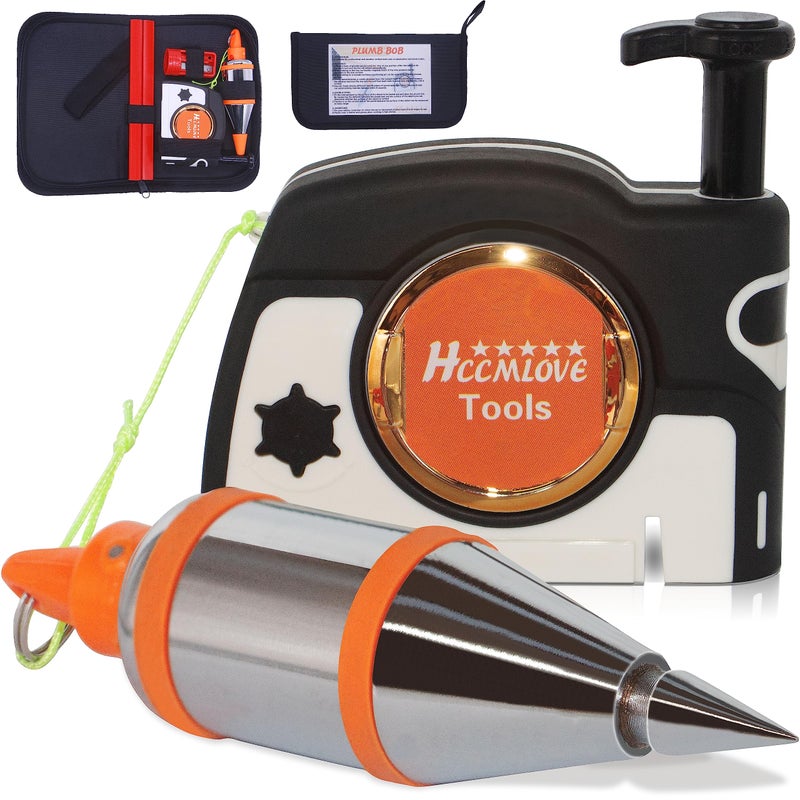 HCCMLOVE Plumbob المغناطيسي - 15 أونصة (425 جم) Plumb Rite مع مبراة سلسلة بطول 14.5 قدم (4.5 م) و2 قلم رصاص وحقيبة حمل، بكرة الخط المستخدمة في البناء يمكنها تمديد الخط تلقائيًا وتثبيت Plumbob بسرعة - Image 3
