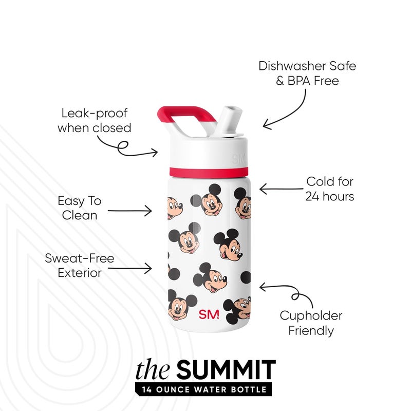 Simple Modern Kids Summit Water Bottle with Straw Lid | Disney Mickey Mouse 14oz Stainless Steel Cup Insulated Tumbler for Boys, Girls, School | Mickey Mouse Fun - Image 2