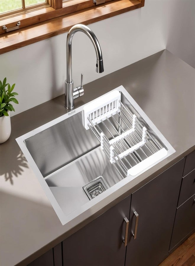 Goonj Premium Handmade Stainless Steel Sink, Single Bowl Rust Proof Kitchen Sink with Designer Square Drain (24 * 18 * 10 Inch) - Image 1
