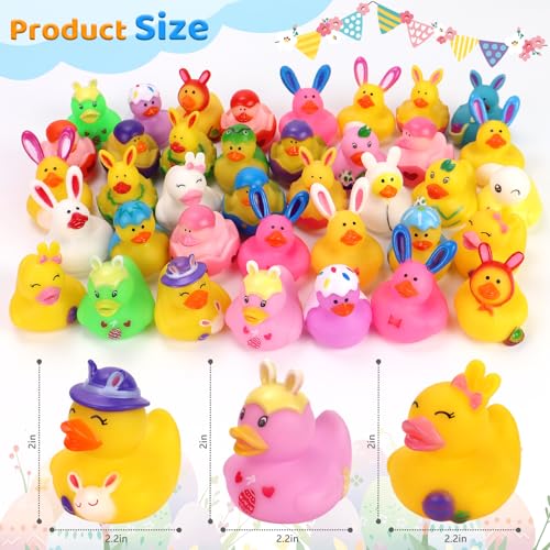 Fudragtn 50Pcs Easter Rubber Ducks Mini 21 Inch Bunny Rubber Duckies Bath Toys for Kids Assorted Float Duck Bulk for Fun Bathtub Duck Toys Easter Ducks for Cruise and Easter Basket Stuffers and Party Favors - Image 5
