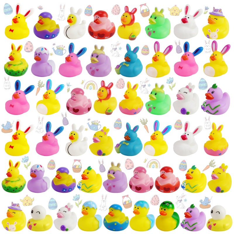 Fudragtn 50Pcs Easter Rubber Ducks Mini 21 Inch Bunny Rubber Duckies Bath Toys for Kids Assorted Float Duck Bulk for Fun Bathtub Duck Toys Easter Ducks for Cruise and Easter Basket Stuffers and Party Favors - Image 3
