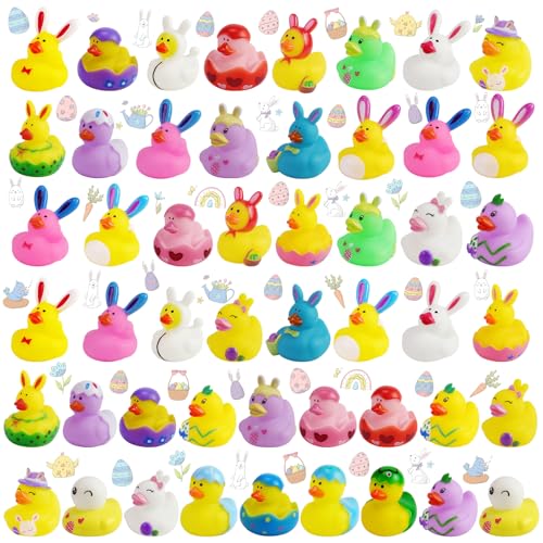 Fudragtn 50Pcs Easter Rubber Ducks Mini 21 Inch Bunny Rubber Duckies Bath Toys for Kids Assorted Float Duck Bulk for Fun Bathtub Duck Toys Easter Ducks for Cruise and Easter Basket Stuffers and Party Favors - Image 1