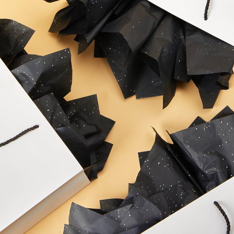 SUNCOLOR 36 Sheets Glitter Black Tissue Paper for Gift Bags â€“ 20 x 20 inch Sparkling Wrapping Tissue for Halloween, Crafts & Party Packaging - Image 4