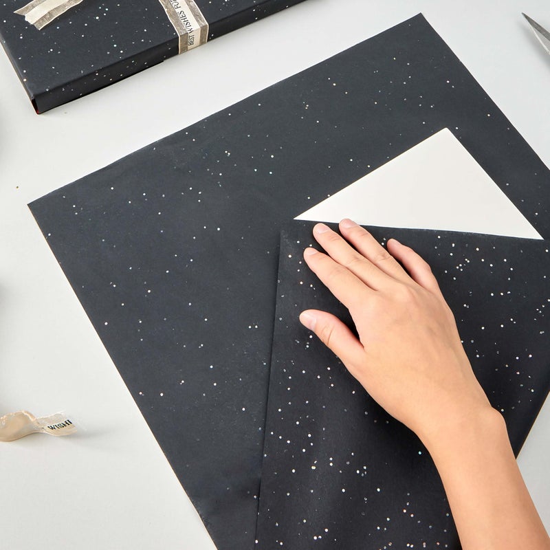 SUNCOLOR 36 Sheets Glitter Black Tissue Paper for Gift Bags â€“ 20 x 20 inch Sparkling Wrapping Tissue for Halloween, Crafts & Party Packaging - Image 2